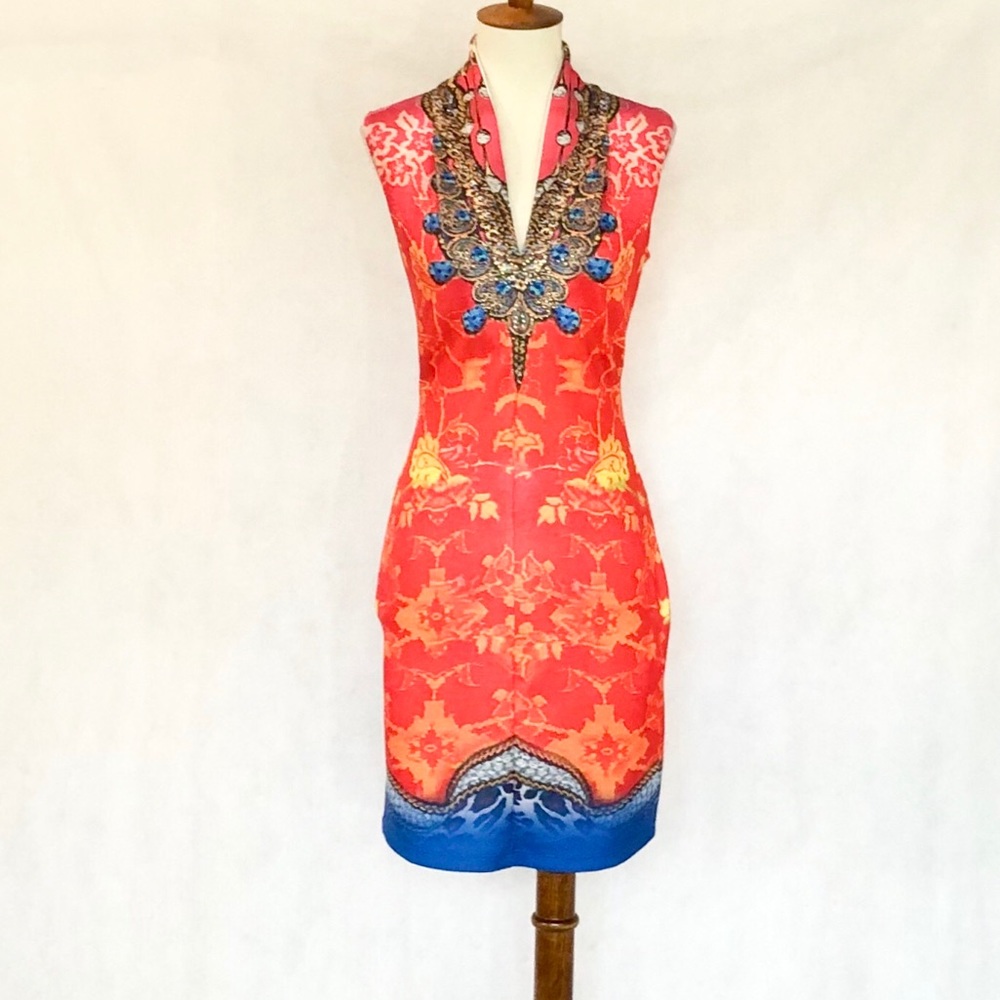 Venus Bright Pattern Embellished Scuba Knit Dress - Picture 1 of 8